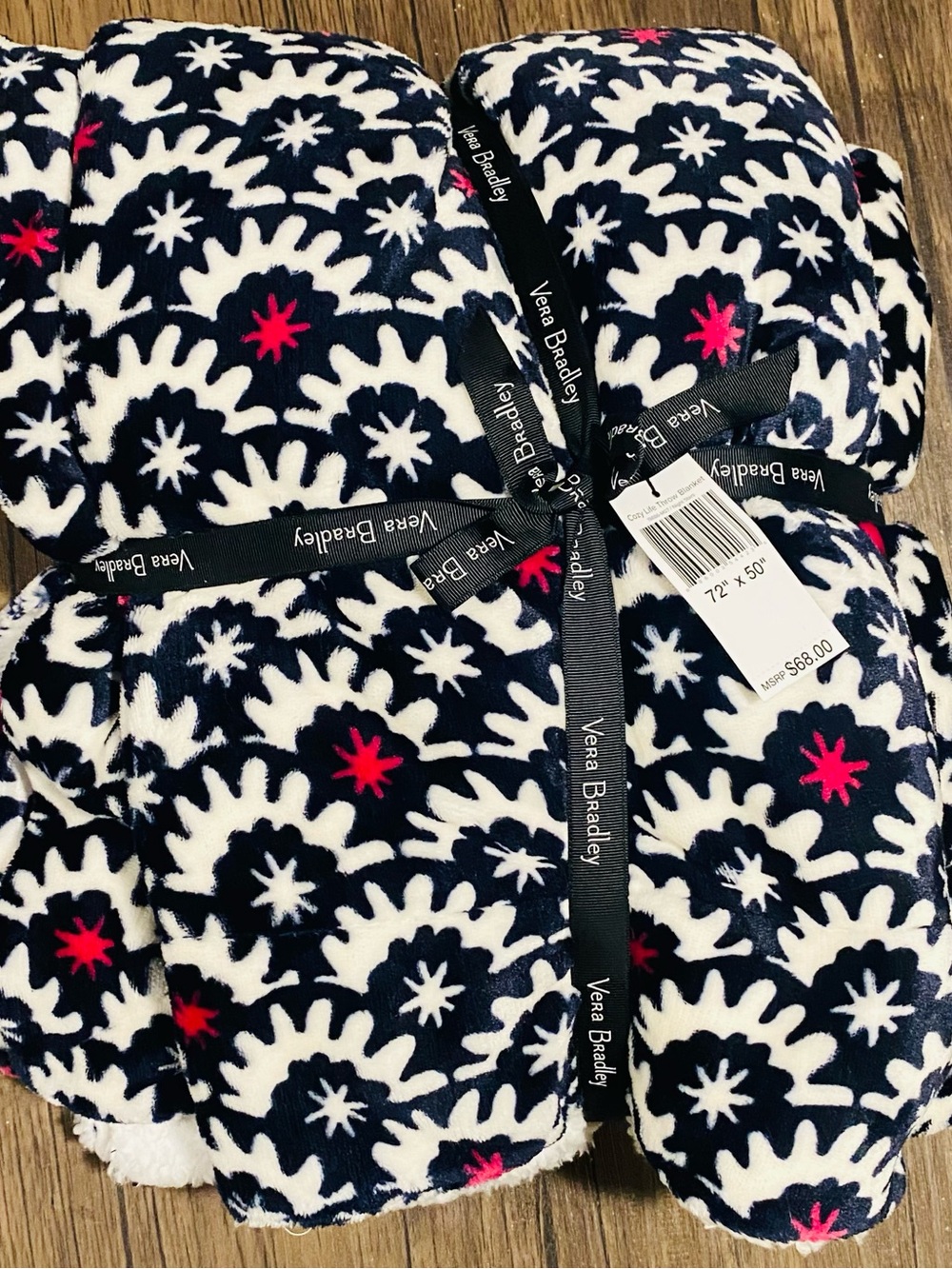 Vera Bradley Vintage Cozy Life Throw Blanket in Night Stars Pink Navy White